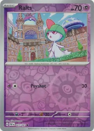027/091 Ralts Reverse Holo Paldean Fates Pokémon Card