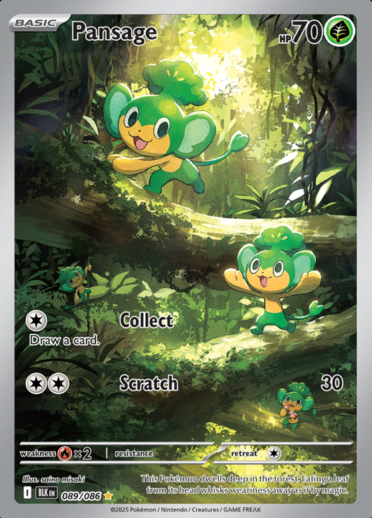 089/086 Pansage Illustration Rare Black Bolt Pokémon Card