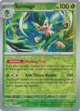 005/182 Simisage Reverse Holo Paradox Rift Pokémon Card