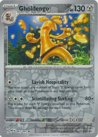 067/091 Gholdengo Reverse Holo Paldean Fates Pokémon Card