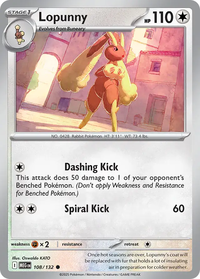 108/132 Lopunny Mega Evolution Pokémon Card
