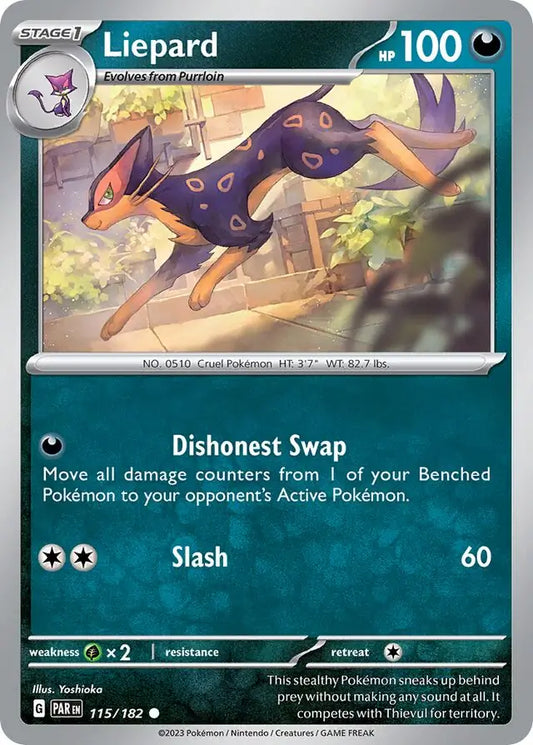 115/182 Liepard Paradox Rift Pokémon Card