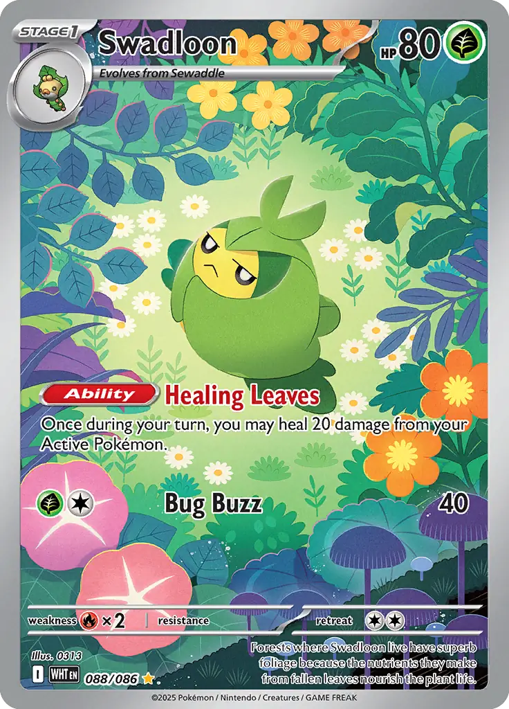 088/086 Swadloon White Flare Pokémon Card