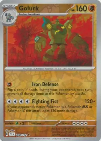 088/162 Golurk Reverse Holo Temporal Forces Pokémon Card