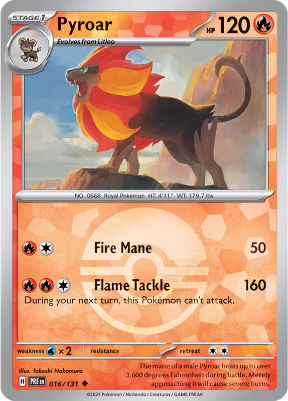 016/131 Pyroar Poke Ball Holo Prismatic Evolutions Pokémon Card