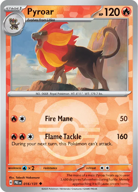 016/131 Pyroar Poke Ball Holo Prismatic Evolutions Pokémon Card