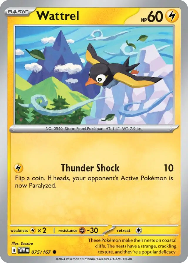 075/167 Wattrel Twilight Masquerade Pokémon Card