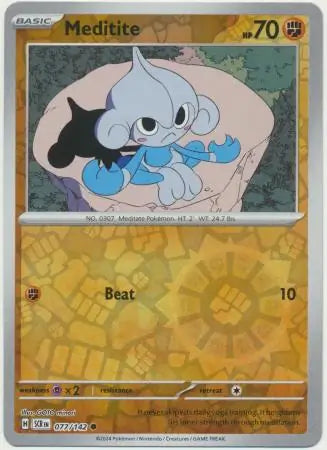 077/142 Meditite Reverse Holo Stellar Crown Pokémon Card