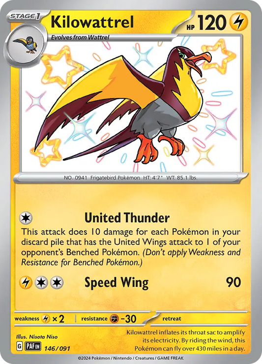 146/091 Kilowattrel Paldean Fates Pokémon Card