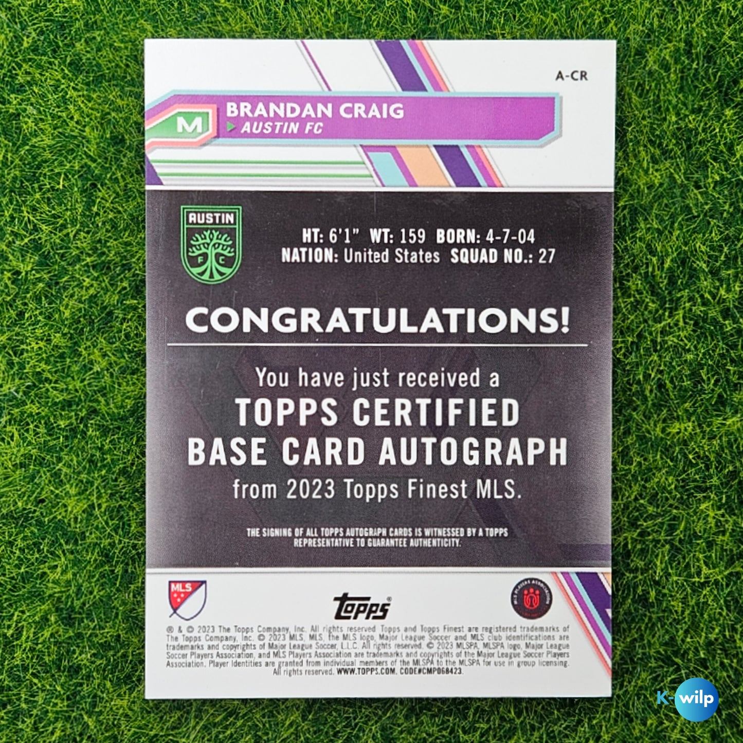 Brandon Craig Austin FC Autograph 2023 Topps Finest RC MLS #A-CR Football Trading Card
