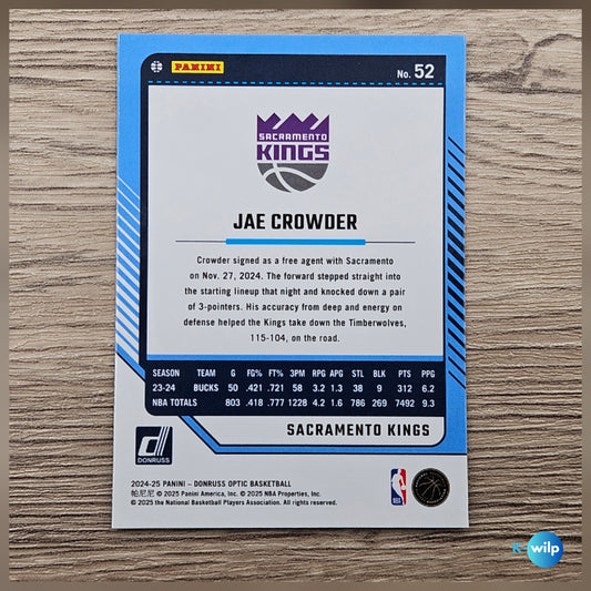 052 Jae Crowder, Sacramento Kings 2024/2025 Donruss Optic Basketball Panini Trading Card