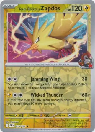 070/182 Team Rocket's Zapdos Reverse Holo Destined Rivals Pokémon Card