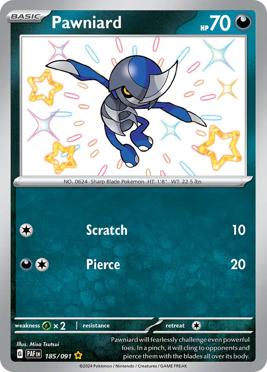 185/091 Pawniard Paldean Fates Pokémon Card
