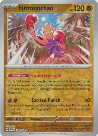 107/165 Hitmonchan Reverse Holo 151 Pokémon Card