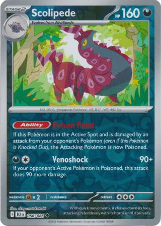 056/086 Scolipede Reverse Holo Black Bolt Pokémon Card