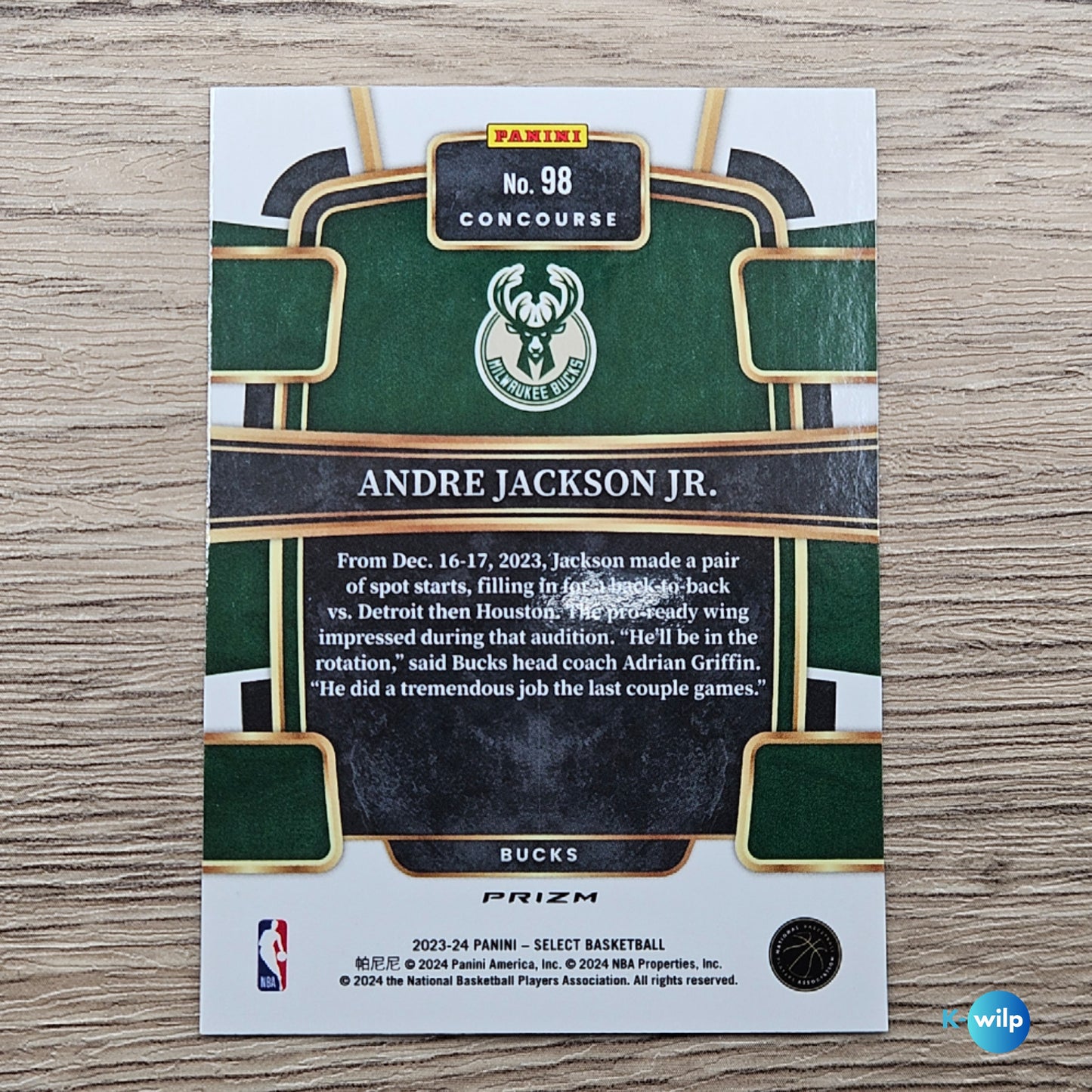 098 Andre Jackson Milwaukee Bucks Green White Purple Concouse Prizm Concourse 2023-24 Panini Select NBA Trading Card