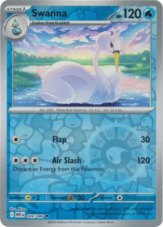 026/086 Swanna Reverse Holo White Flare Pokémon Card