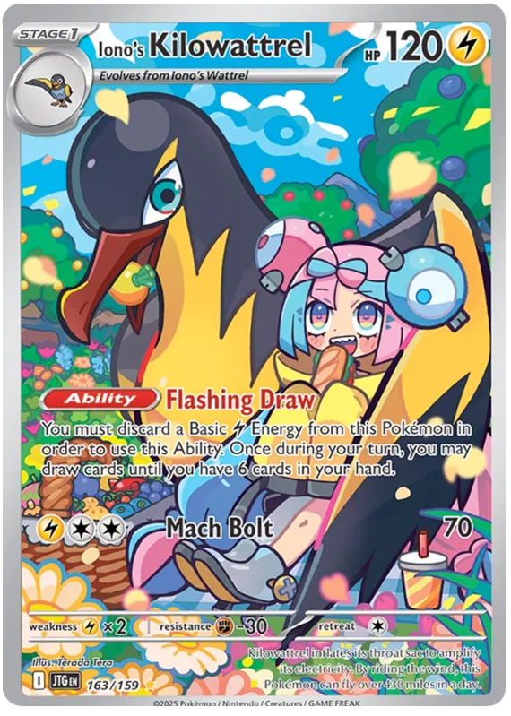 163/159 Iono's Kilowattrel Journey Together Pokémon Card