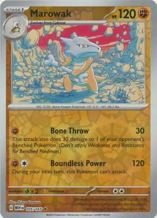 105/165 Marowak Reverse Holo 151 Pokémon Card