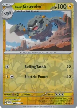 045/159 Alolan Graveler Reverse Holo Journey Together Pokémon Card