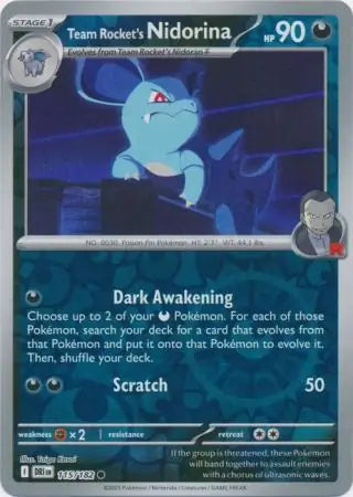 115/182 Team Rocket's Nidorina Reverse Holo Destined Rivals Pokémon Card