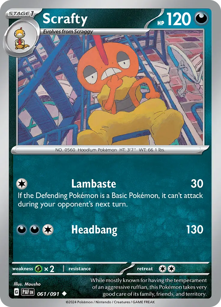 061/091 Scrafty Paldean Fates Pokémon Card