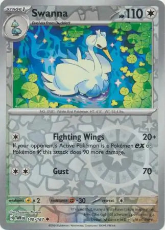 140/167 Swanna Reverse Holo Twilight Masquerade Pokémon Card