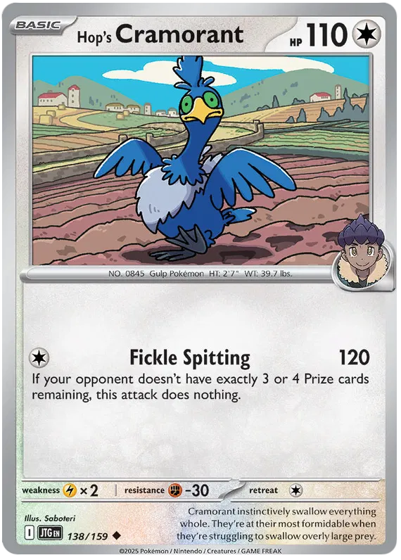 138/159 Hop's Cramorant Journey Together Pokémon Card