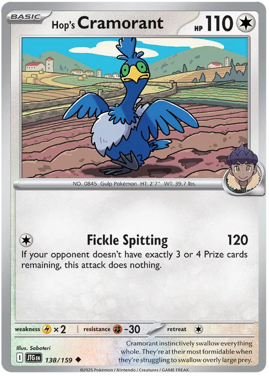138/159 Hop's Cramorant Journey Together Pokémon Card