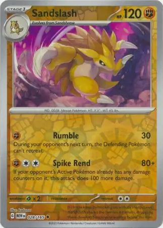 028/165 Sandslash Reverse Holo 151 Pokémon Card