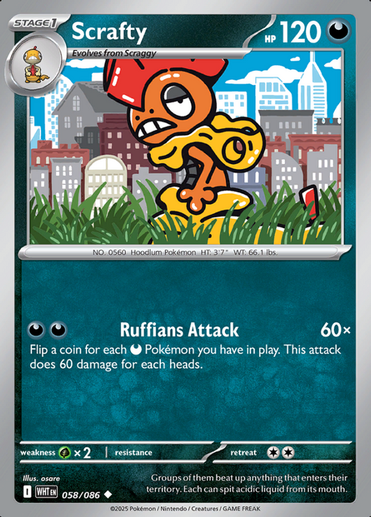 058/086 Scrafty White Flare Pokémon Card