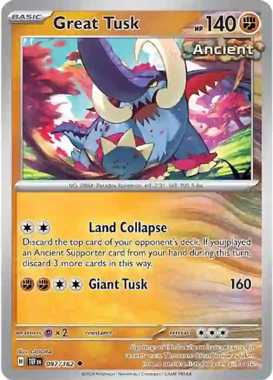 097/162 Great Tusk Scarlet & Violet Temporal Forces Pokémon Card