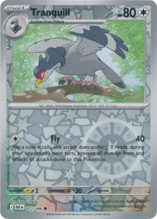 072/086 Tranquill Reverse Holo Black Bolt Pokémon Card