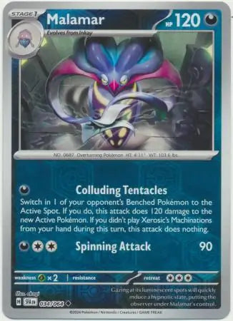034/064 Malamar Reverse Holo Shrouded Fable Pokémon Card