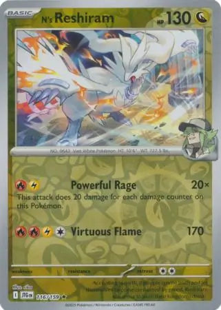116/159 N's Reshiram Reverse Holo Journey Together Pokémon Card