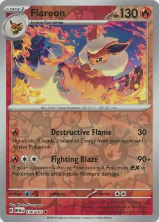 136/165 Flareon Reverse Holo 151 Pokémon Card