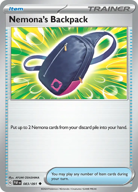 083/091 Nemona's Backpack Paldean Fates Pokémon Card