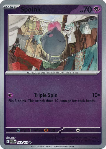 062/132 Spoink Reverse Holo Mega Evolution Pokémon Card