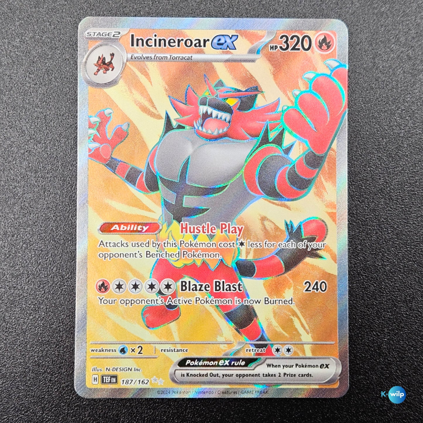 Incineroar ex 187/162 Temporal Forces Holo English Pokémon Trading Card