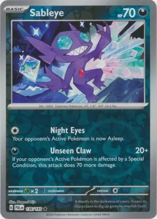 136/193 Sableye Reverse Holo Paldea Evolved Pokémon Card