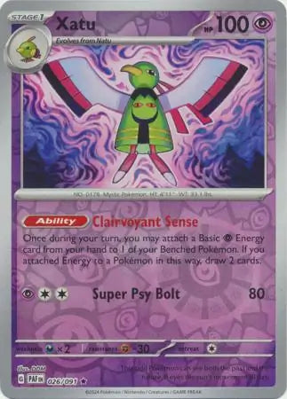026/091 Xatu Reverse Holo Paldean Fates Pokémon Card