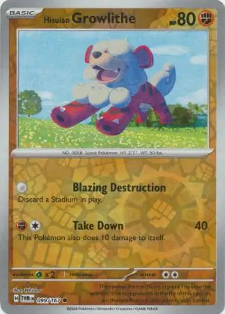 099/167 Hisuian Growlithe Reverse Holo Twilight Masquerade Pokémon Card
