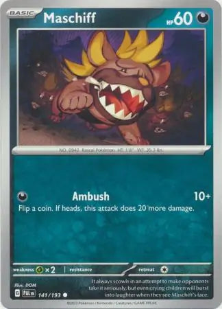141/193 Maschiff Paldea Evolved Pokémon Card
