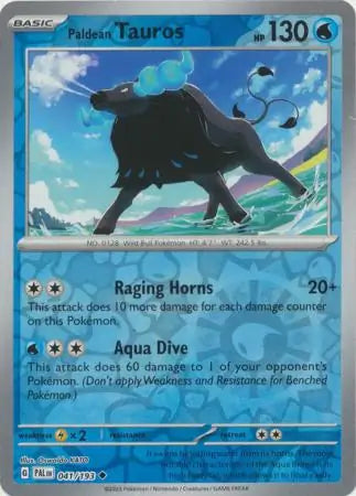 041/193 Paldean Tauros Reverse Holo Tauros Paldea Evolved Pokémon Card