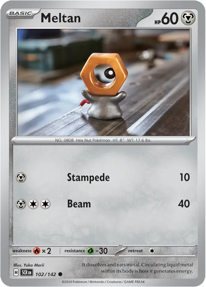 102/142 Meltan Stellar Crown Pokémon Card