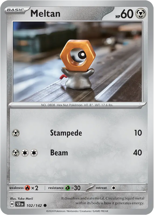 102/142 Meltan Stellar Crown Pokémon Card