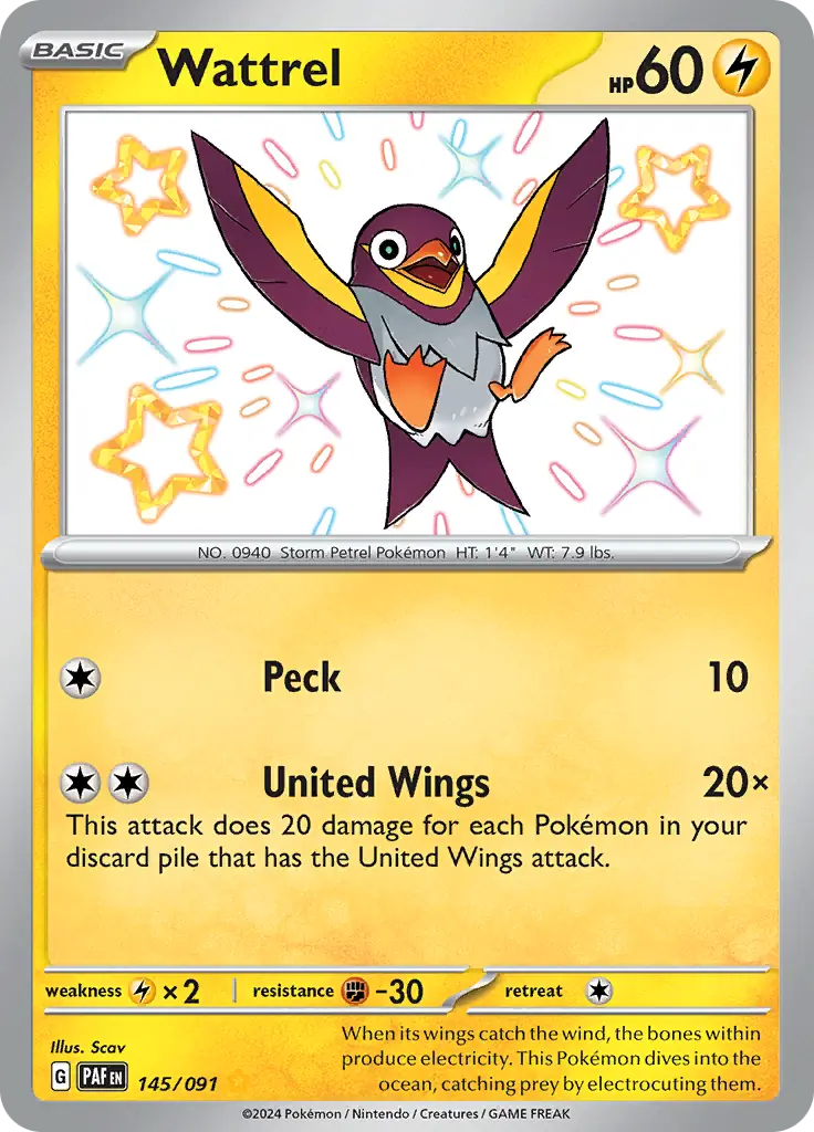 145/091 Wattrel Paldean Fates Pokémon Card