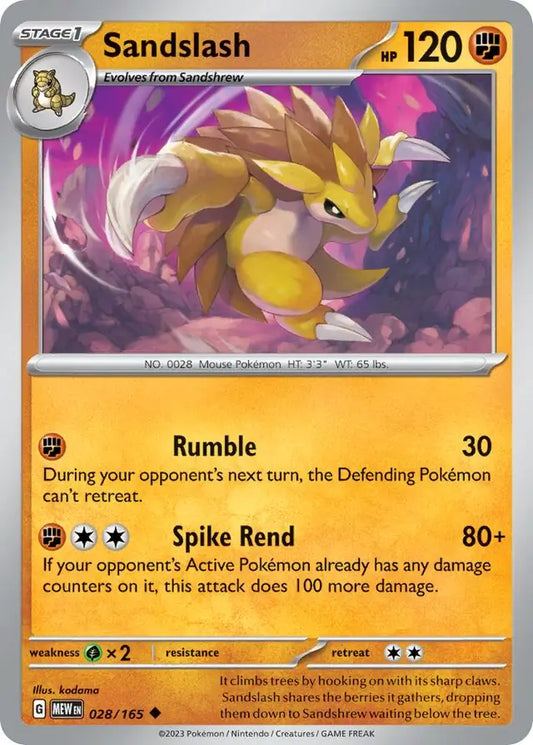 028/165 Sandslash 151 Pokémon Card