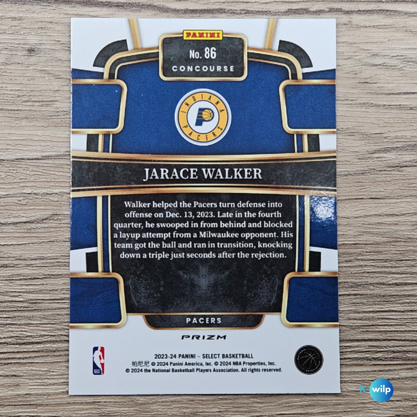 086 Jarace Walker Indiana Pacers Orange Flash Prizm Concourse 2023-24 Panini Select NBA Trading Card