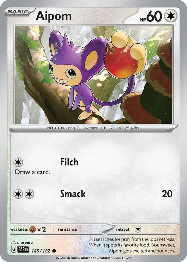 145/182 Aipom Paradox Rift Pokémon Card